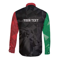 Personalized Kenya Maasai Shield Long Sleeve Button Shirt Green Red Kenyan Lion Half Style - Wonder Print Shop