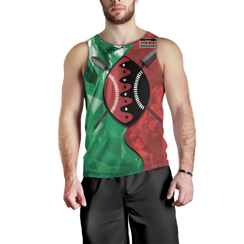 Personalized Kenya Maasai Shield Men Tank Top Green Red Kenyan Lion Half Style - Wonder Print Shop