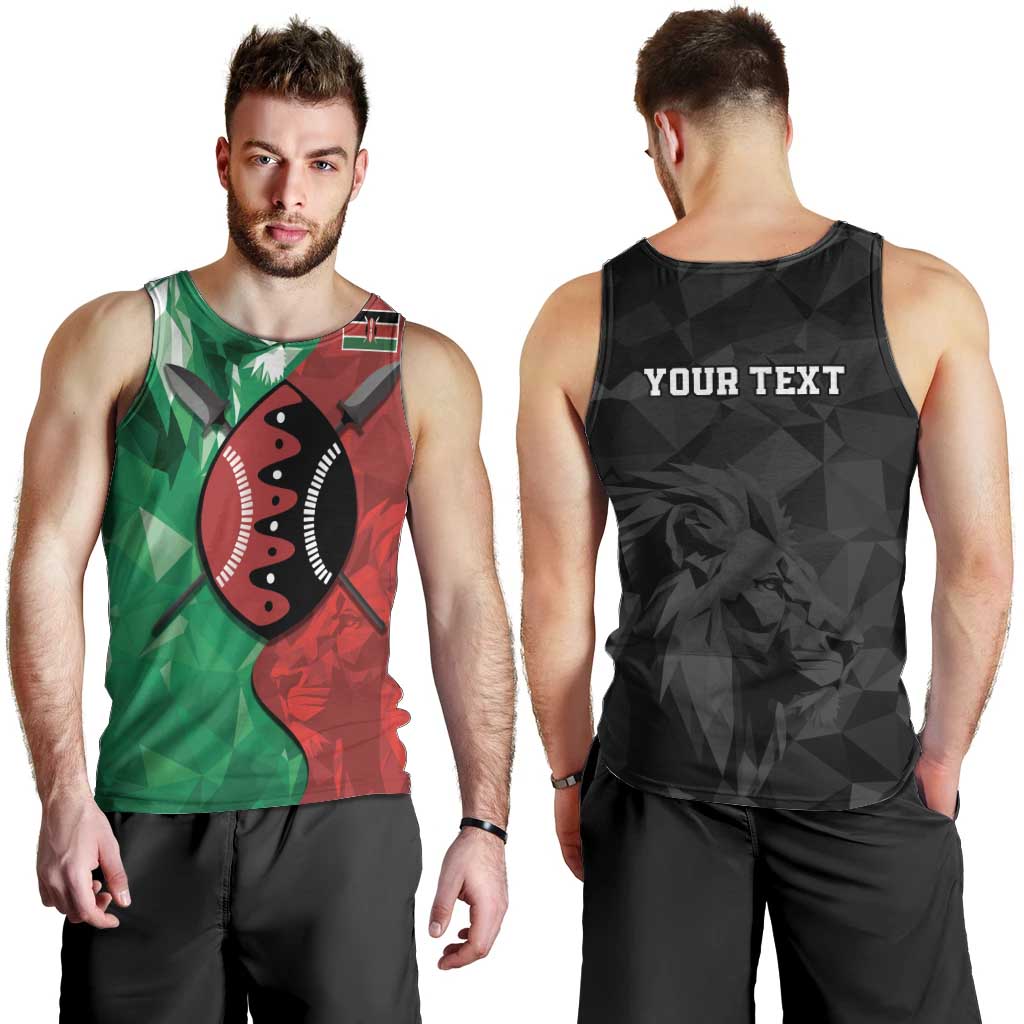 Personalized Kenya Maasai Shield Men Tank Top Green Red Kenyan Lion Half Style - Wonder Print Shop