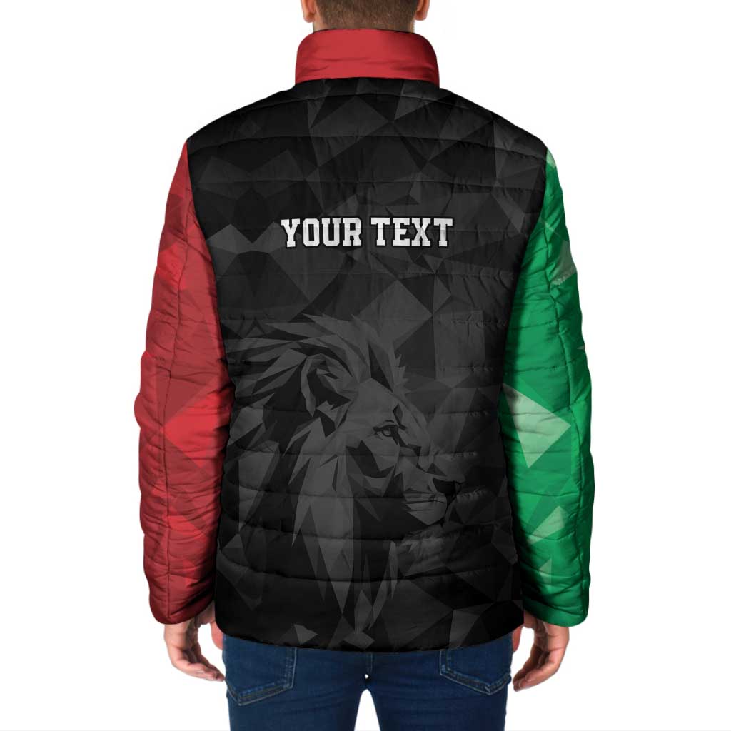 Personalized Kenya Maasai Shield Padded Jacket Green Red Kenyan Lion Half Style - Wonder Print Shop