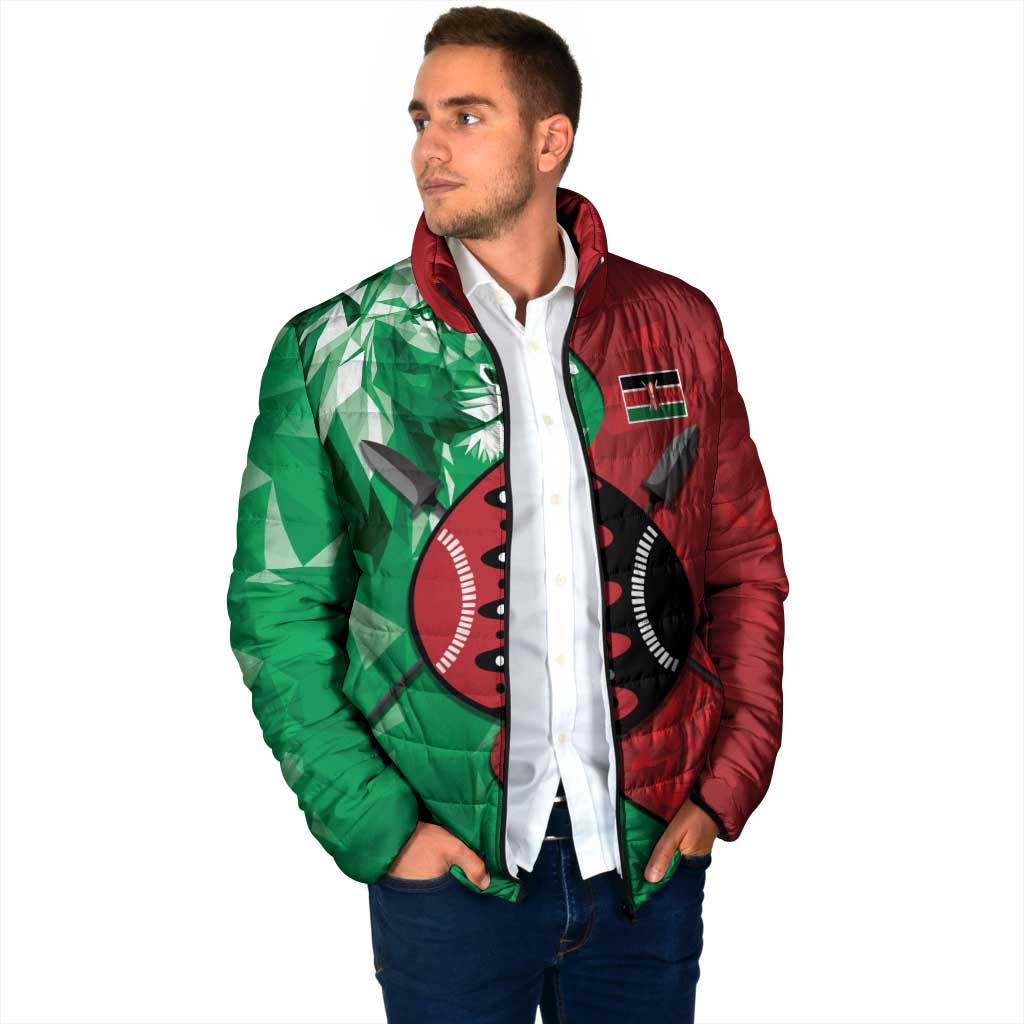 Personalized Kenya Maasai Shield Padded Jacket Green Red Kenyan Lion Half Style - Wonder Print Shop