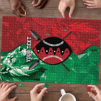 Personalized Kenya Maasai Shield Puzzle Green Red Kenyan Lion Half Style - Wonder Print Shop