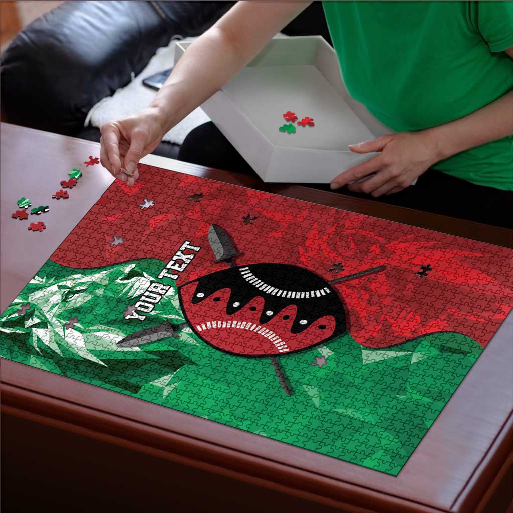 Personalized Kenya Maasai Shield Puzzle Green Red Kenyan Lion Half Style - Wonder Print Shop