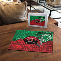 Personalized Kenya Maasai Shield Puzzle Green Red Kenyan Lion Half Style - Wonder Print Shop