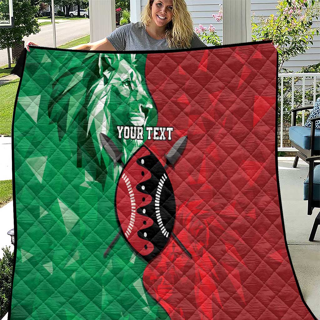 Personalized Kenya Maasai Shield Quilt Green Red Kenyan Lion Half Style - Wonder Print Shop