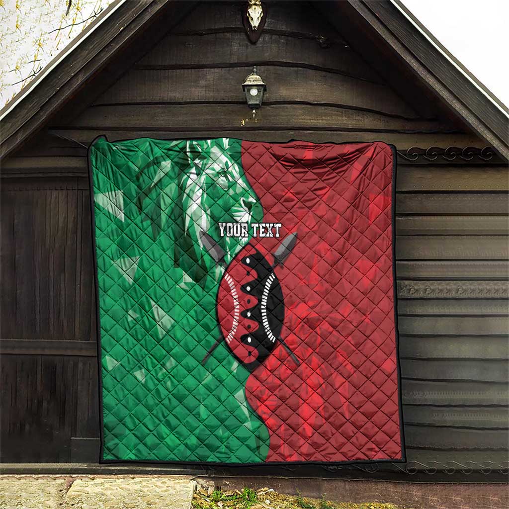 Personalized Kenya Maasai Shield Quilt Green Red Kenyan Lion Half Style - Wonder Print Shop