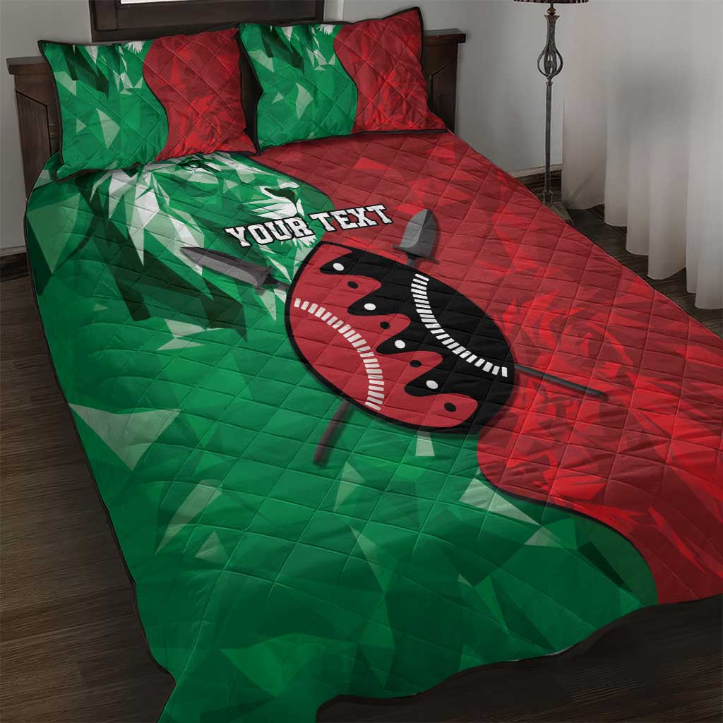Personalized Kenya Maasai Shield Quilt Bed Set Green Red Kenyan Lion Half Style - Wonder Print Shop