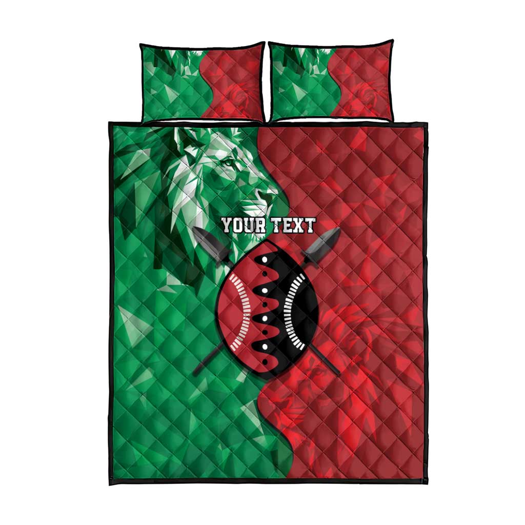 Personalized Kenya Maasai Shield Quilt Bed Set Green Red Kenyan Lion Half Style - Wonder Print Shop