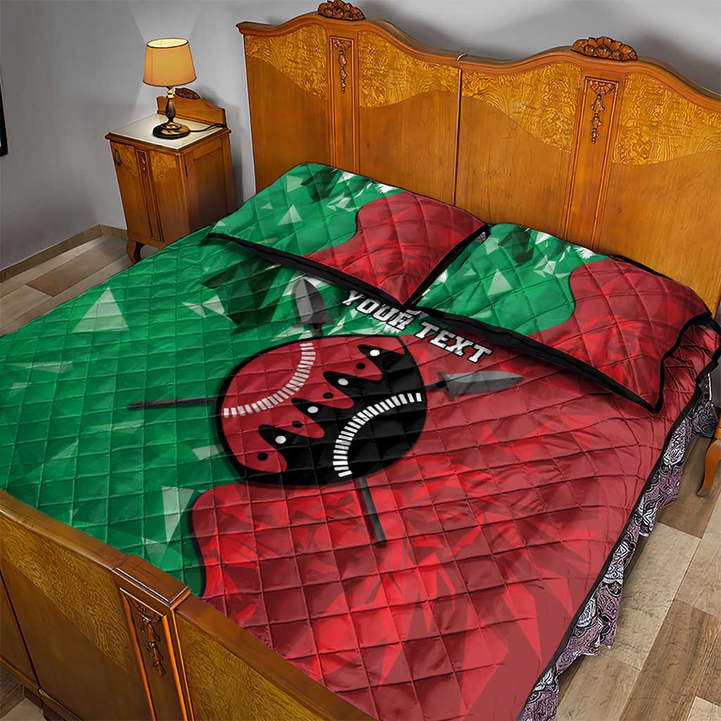 Personalized Kenya Maasai Shield Quilt Bed Set Green Red Kenyan Lion Half Style - Wonder Print Shop