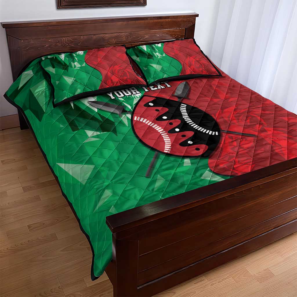 Personalized Kenya Maasai Shield Quilt Bed Set Green Red Kenyan Lion Half Style - Wonder Print Shop