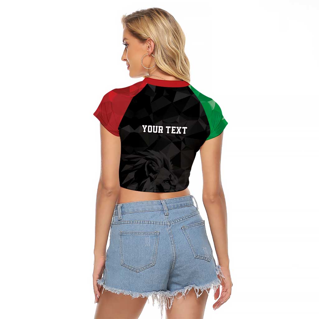 Personalized Kenya Maasai Shield Raglan Cropped T Shirt Green Red Kenyan Lion Half Style - Wonder Print Shop