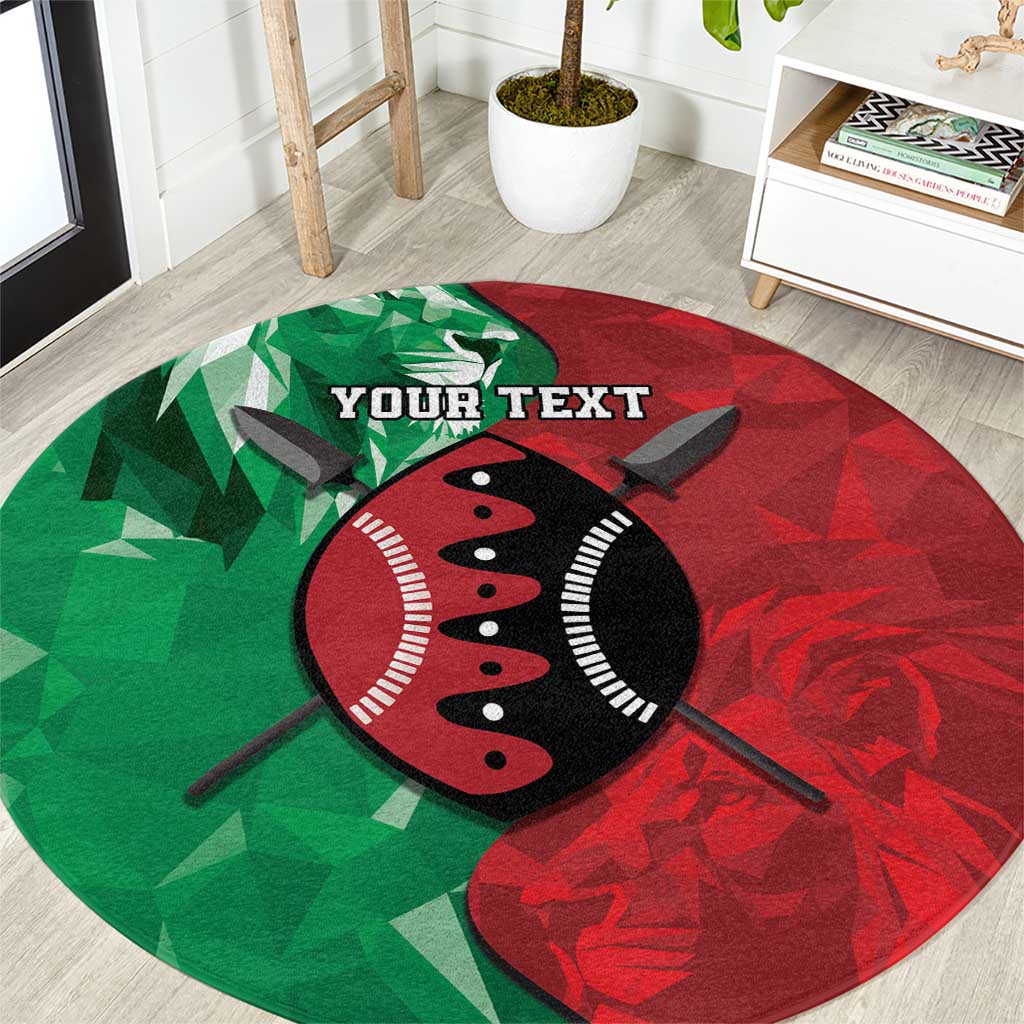 Personalized Kenya Maasai Shield Round Carpet Green Red Kenyan Lion Half Style - Wonder Print Shop