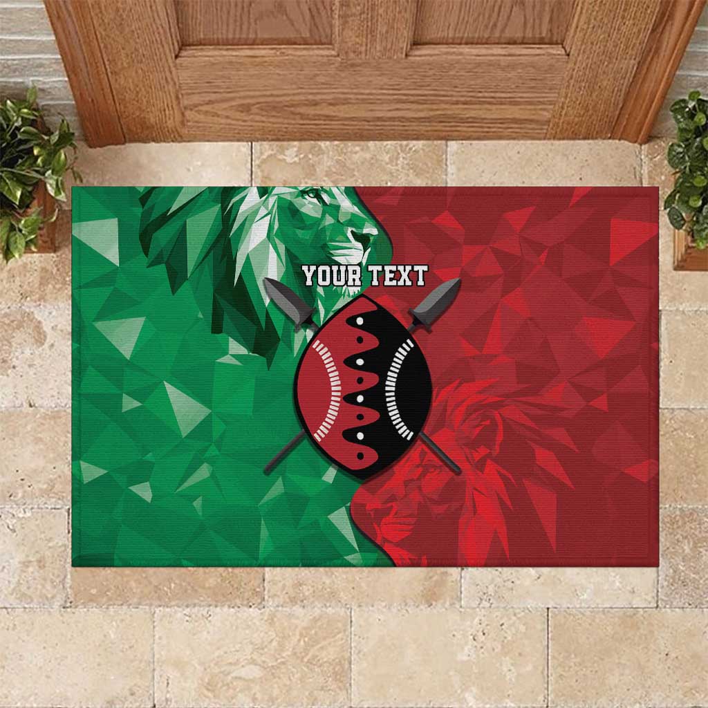 Personalized Kenya Maasai Shield Rubber Doormat Green Red Kenyan Lion Half Style - Wonder Print Shop