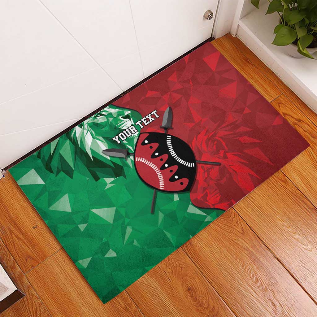 Personalized Kenya Maasai Shield Rubber Doormat Green Red Kenyan Lion Half Style - Wonder Print Shop
