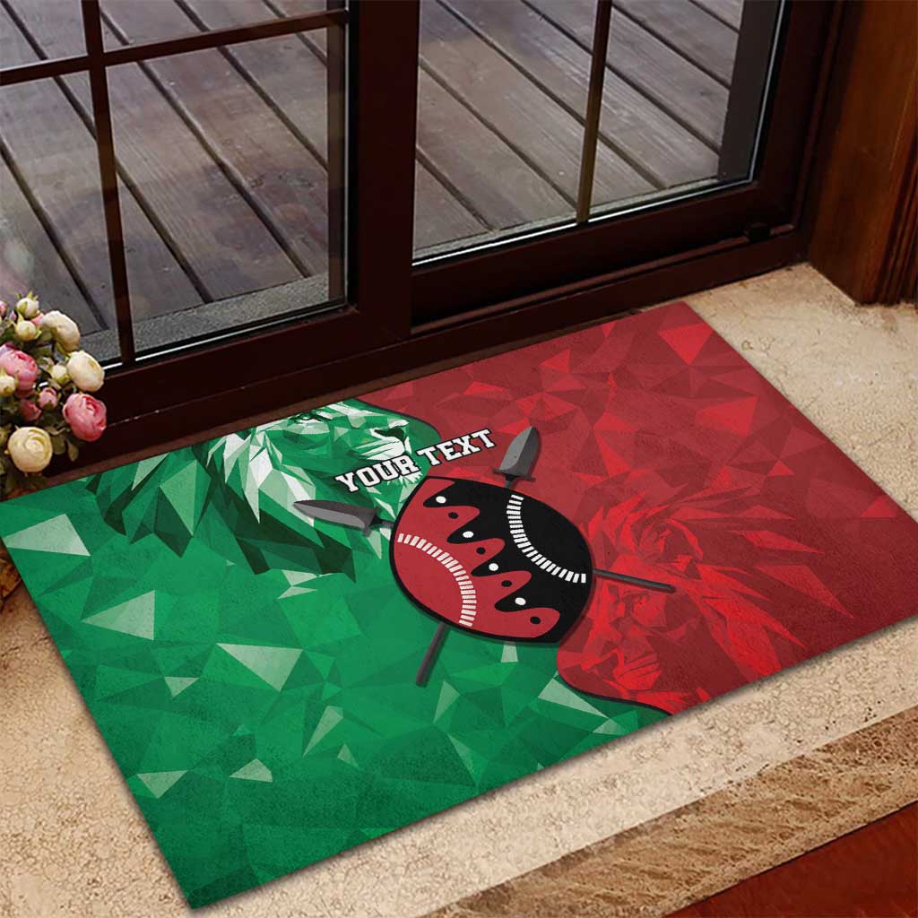 Personalized Kenya Maasai Shield Rubber Doormat Green Red Kenyan Lion Half Style - Wonder Print Shop