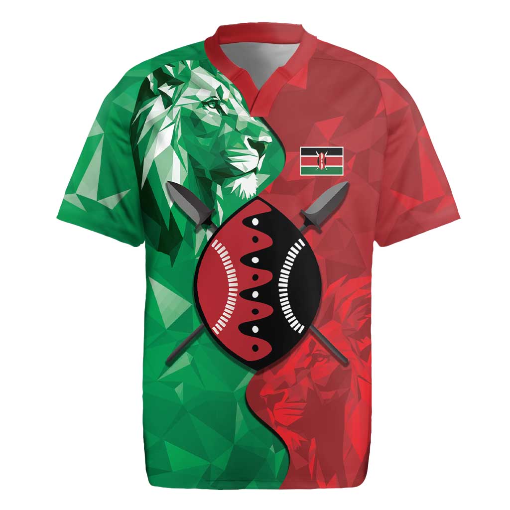 Personalized Kenya Maasai Shield Rugby Jersey Green Red Kenyan Lion Half Style - Wonder Print Shop