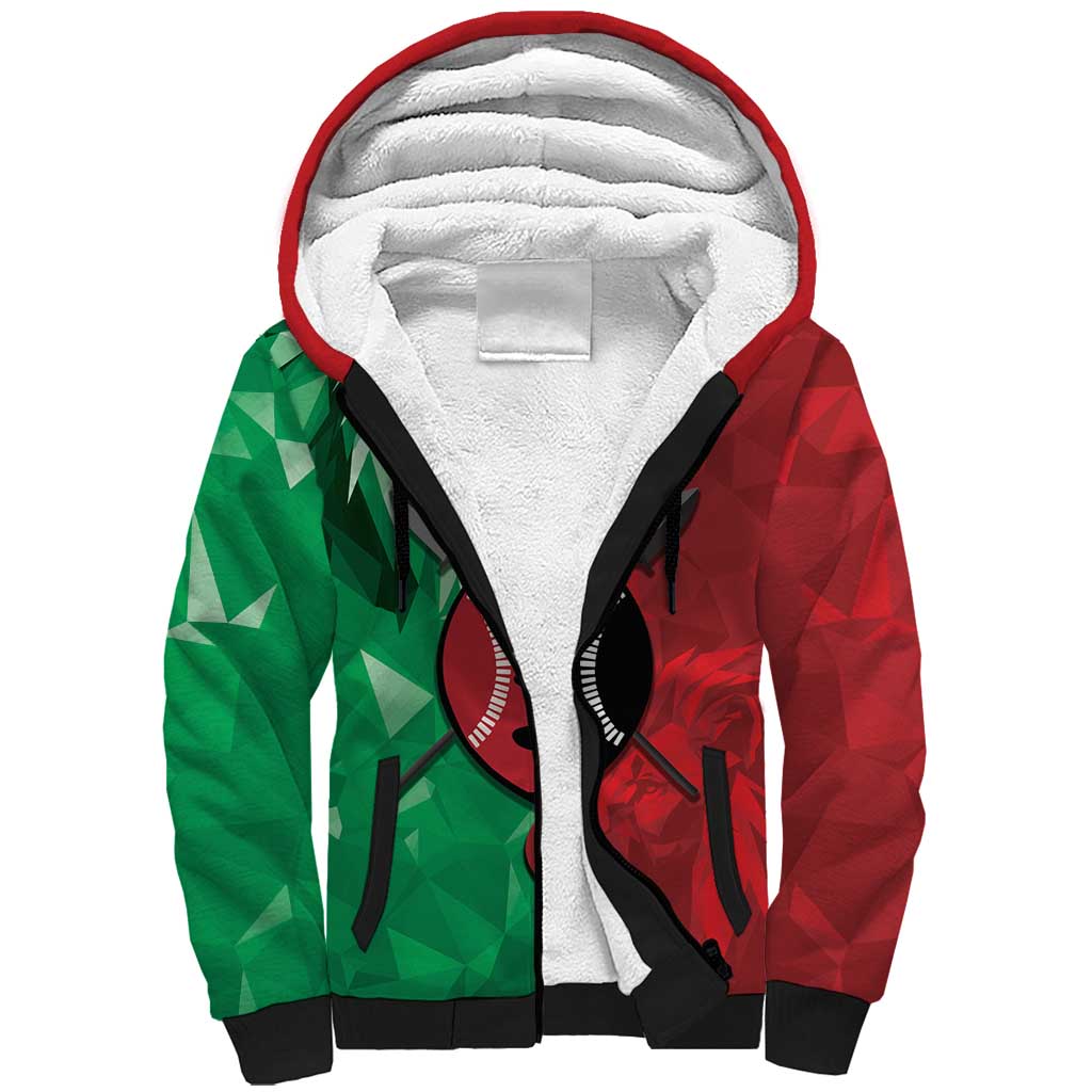 Personalized Kenya Maasai Shield Sherpa Hoodie Green Red Kenyan Lion Half Style - Wonder Print Shop