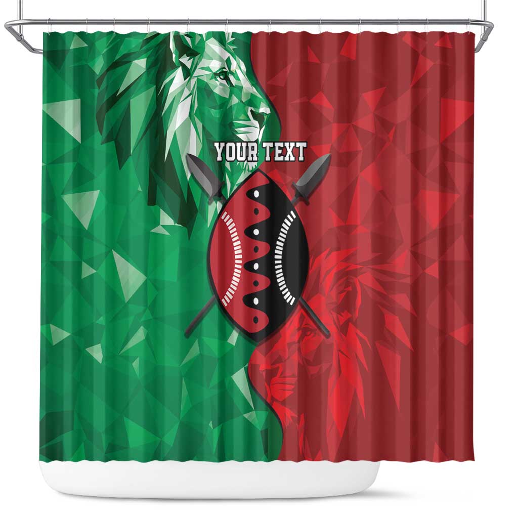Personalized Kenya Maasai Shield Shower Curtain Green Red Kenyan Lion Half Style - Wonder Print Shop