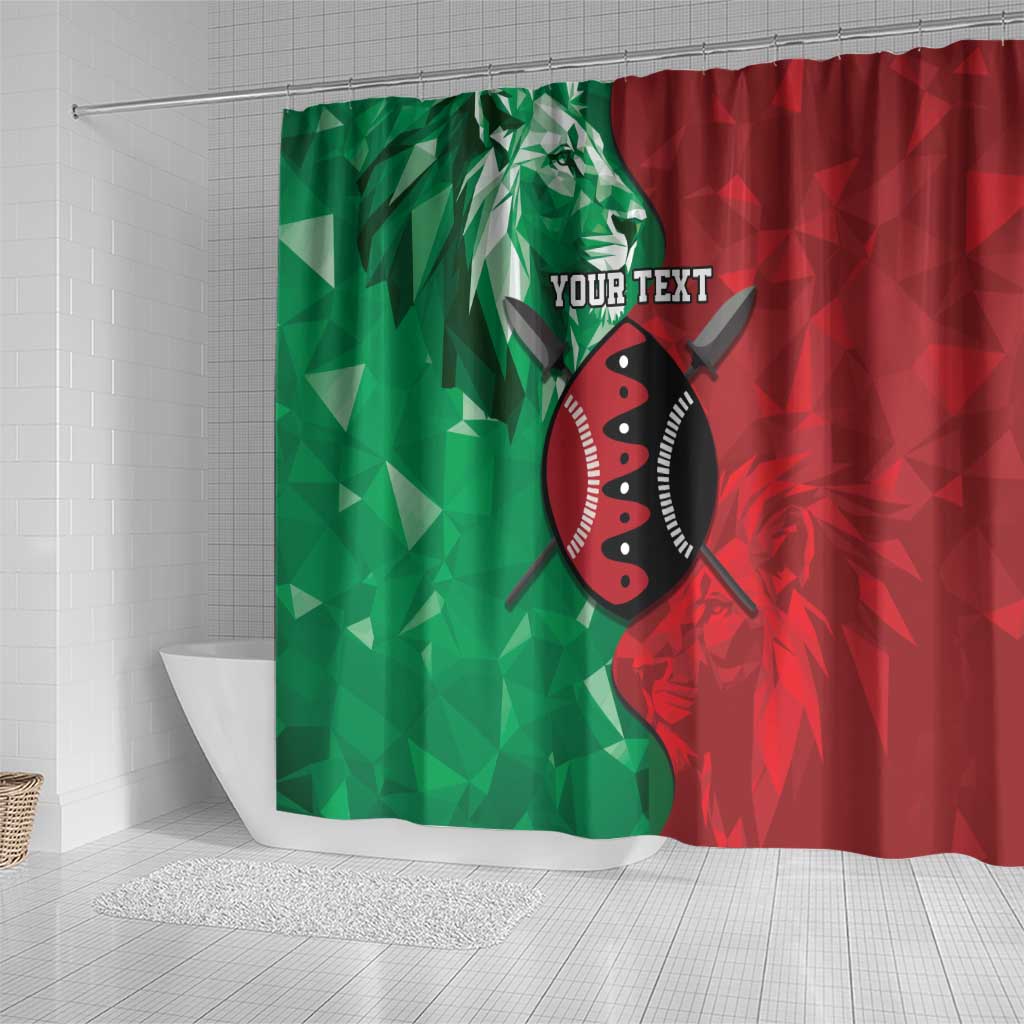 Personalized Kenya Maasai Shield Shower Curtain Green Red Kenyan Lion Half Style - Wonder Print Shop