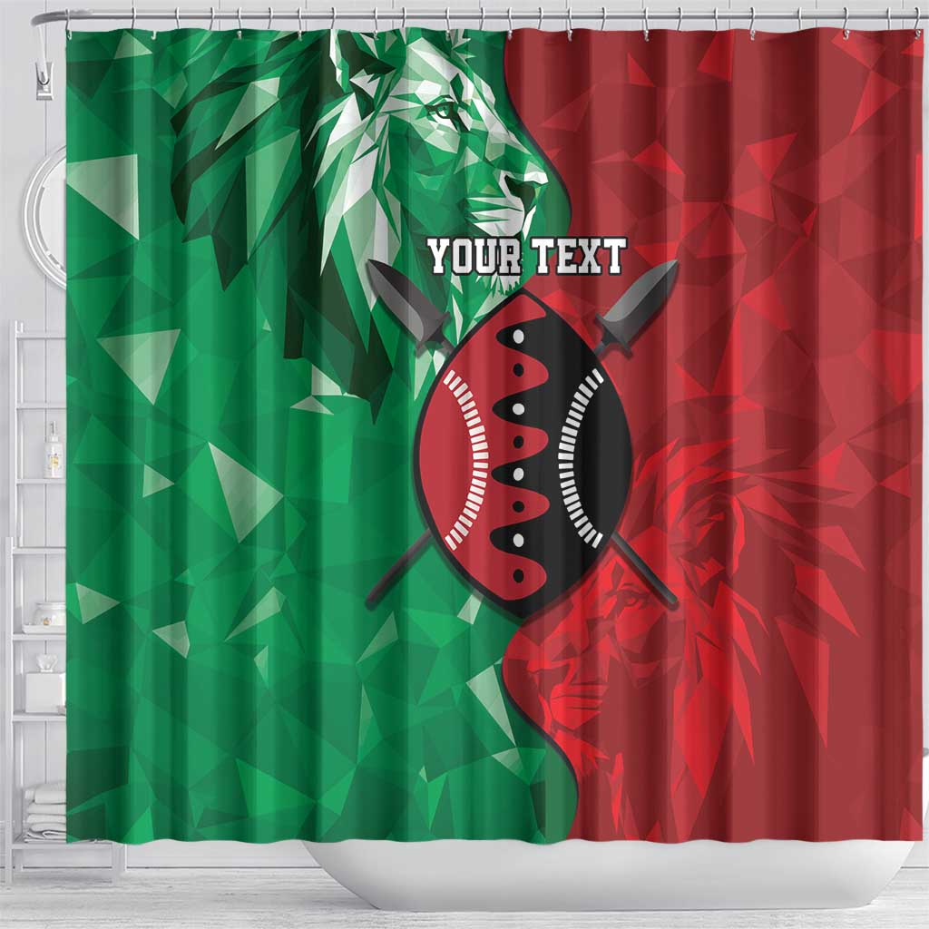 Personalized Kenya Maasai Shield Shower Curtain Green Red Kenyan Lion Half Style - Wonder Print Shop