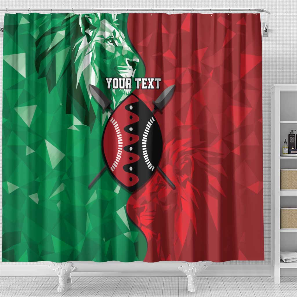 Personalized Kenya Maasai Shield Shower Curtain Green Red Kenyan Lion Half Style - Wonder Print Shop