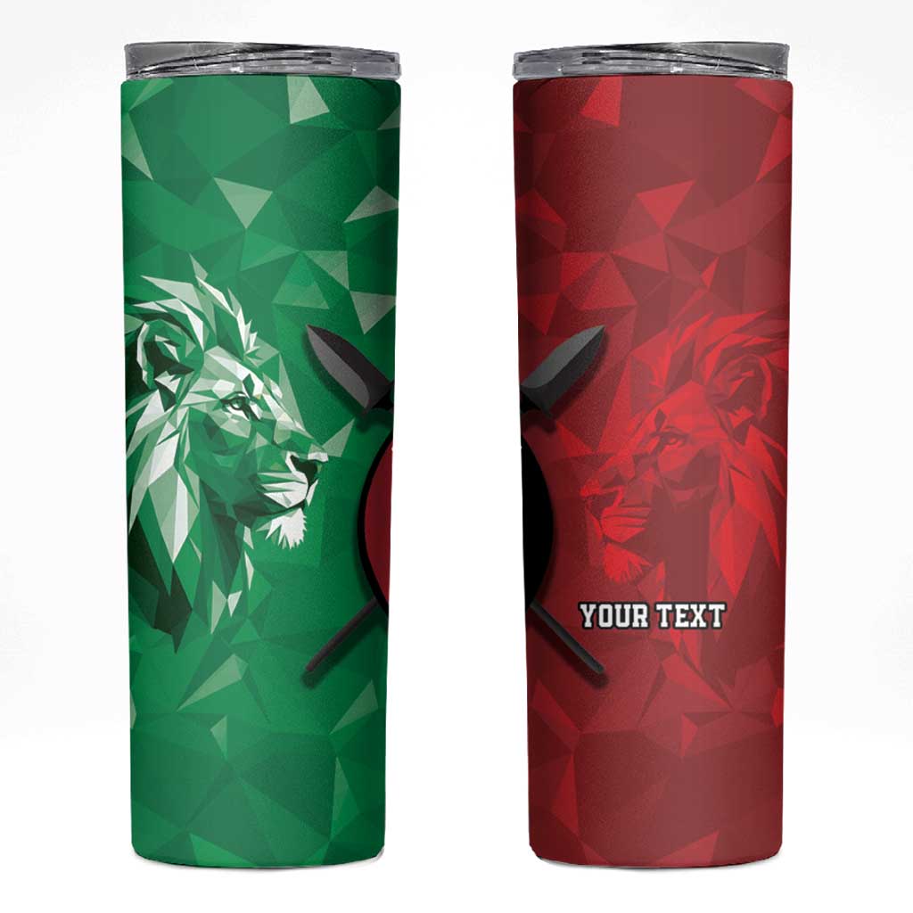 Personalized Kenya Maasai Shield Skinny Tumbler Green Red Kenyan Lion Half Style - Wonder Print Shop