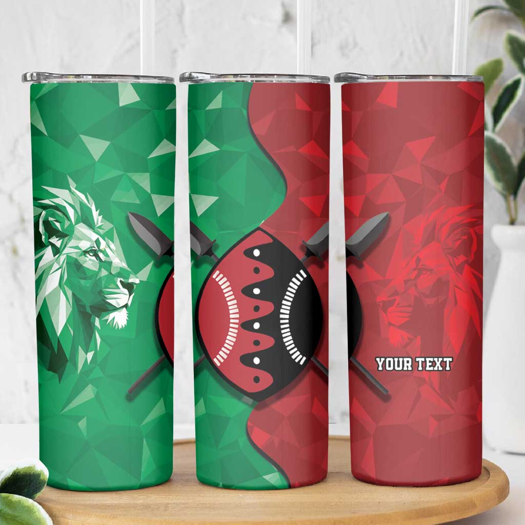 Personalized Kenya Maasai Shield Skinny Tumbler Green Red Kenyan Lion Half Style - Wonder Print Shop
