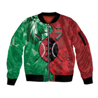 Personalized Kenya Maasai Shield Sleeve Zip Bomber Jacket Green Red Kenyan Lion Half Style - Wonder Print Shop