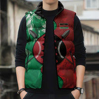 Personalized Kenya Maasai Shield Sleeveless Puffer Jacket Green Red Kenyan Lion Half Style - Wonder Print Shop