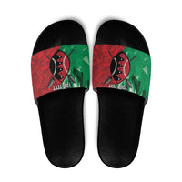 Personalized Kenya Maasai Shield Slide Sandals Green Red Kenyan Lion Half Style - Wonder Print Shop