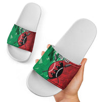 Personalized Kenya Maasai Shield Slide Sandals Green Red Kenyan Lion Half Style - Wonder Print Shop