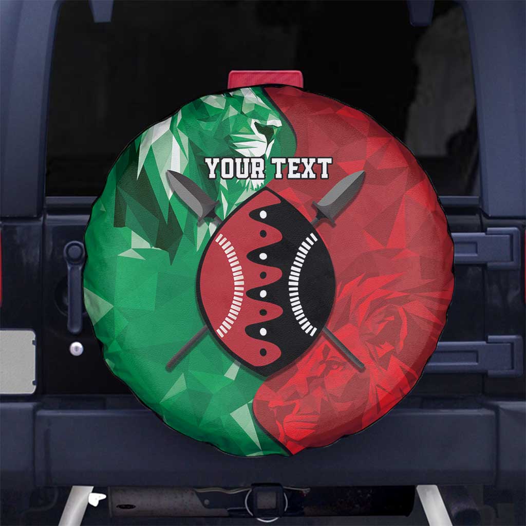 Personalized Kenya Maasai Shield Spare Tire Cover Green Red Kenyan Lion Half Style - Wonder Print Shop