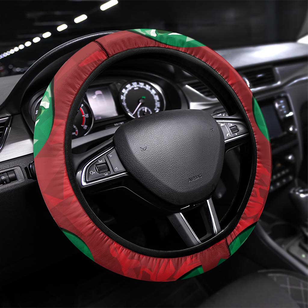 Kenya Maasai Shield Steering Wheel Cover Green Red Kenyan Lion Half Style - Wonder Print Shop