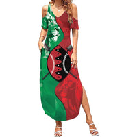 Personalized Kenya Maasai Shield Summer Maxi Dress Green Red Kenyan Lion Half Style - Wonder Print Shop
