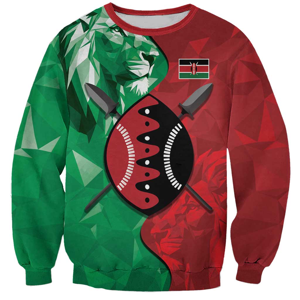 Personalized Kenya Maasai Shield Sweatshirt Green Red Kenyan Lion Half Style - Wonder Print Shop