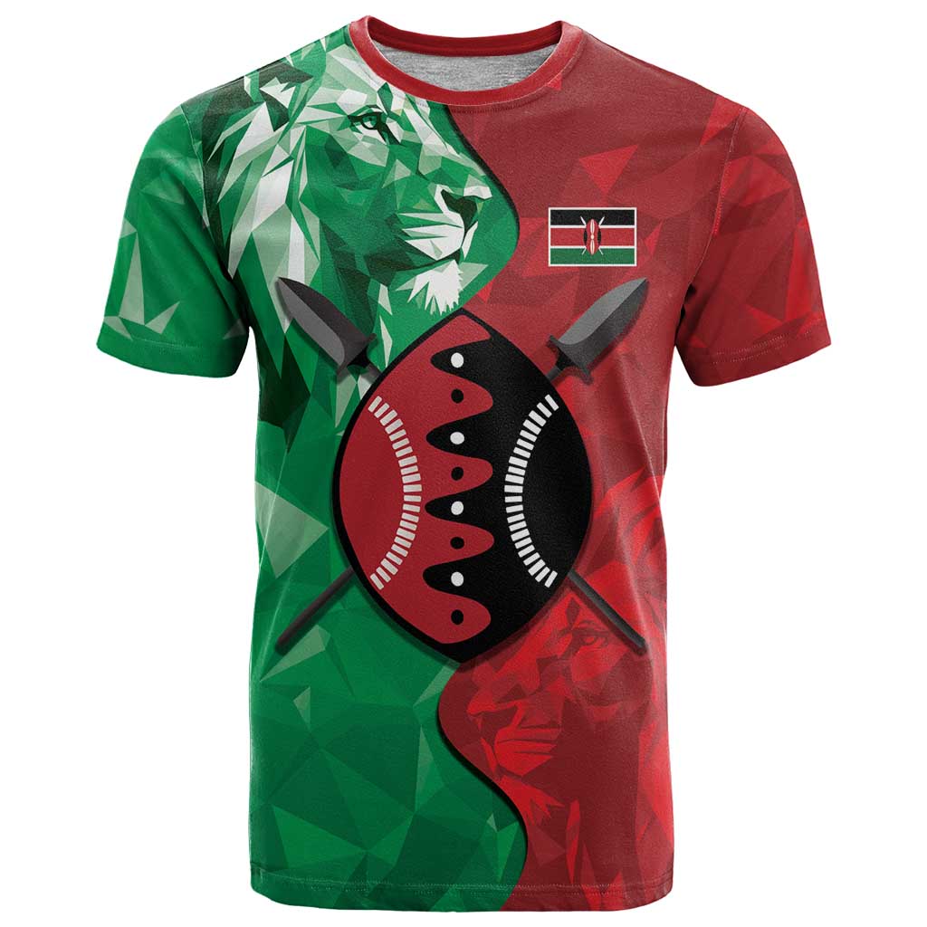 Personalized Kenya Maasai Shield T Shirt Green Red Kenyan Lion Half Style - Wonder Print Shop