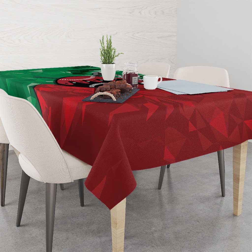 Personalized Kenya Maasai Shield Tablecloth Green Red Kenyan Lion Half Style - Wonder Print Shop