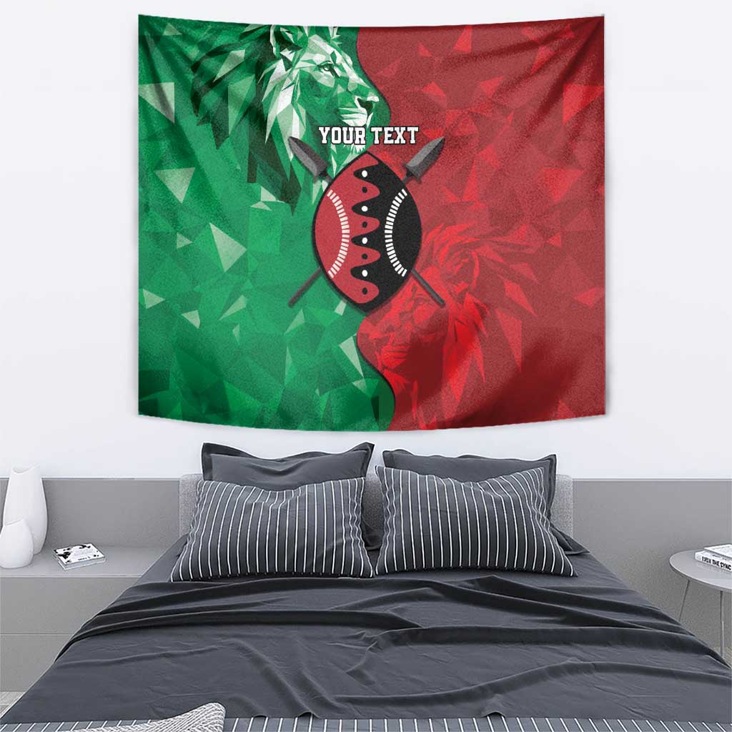 Personalized Kenya Maasai Shield Tapestry Green Red Kenyan Lion Half Style - Wonder Print Shop