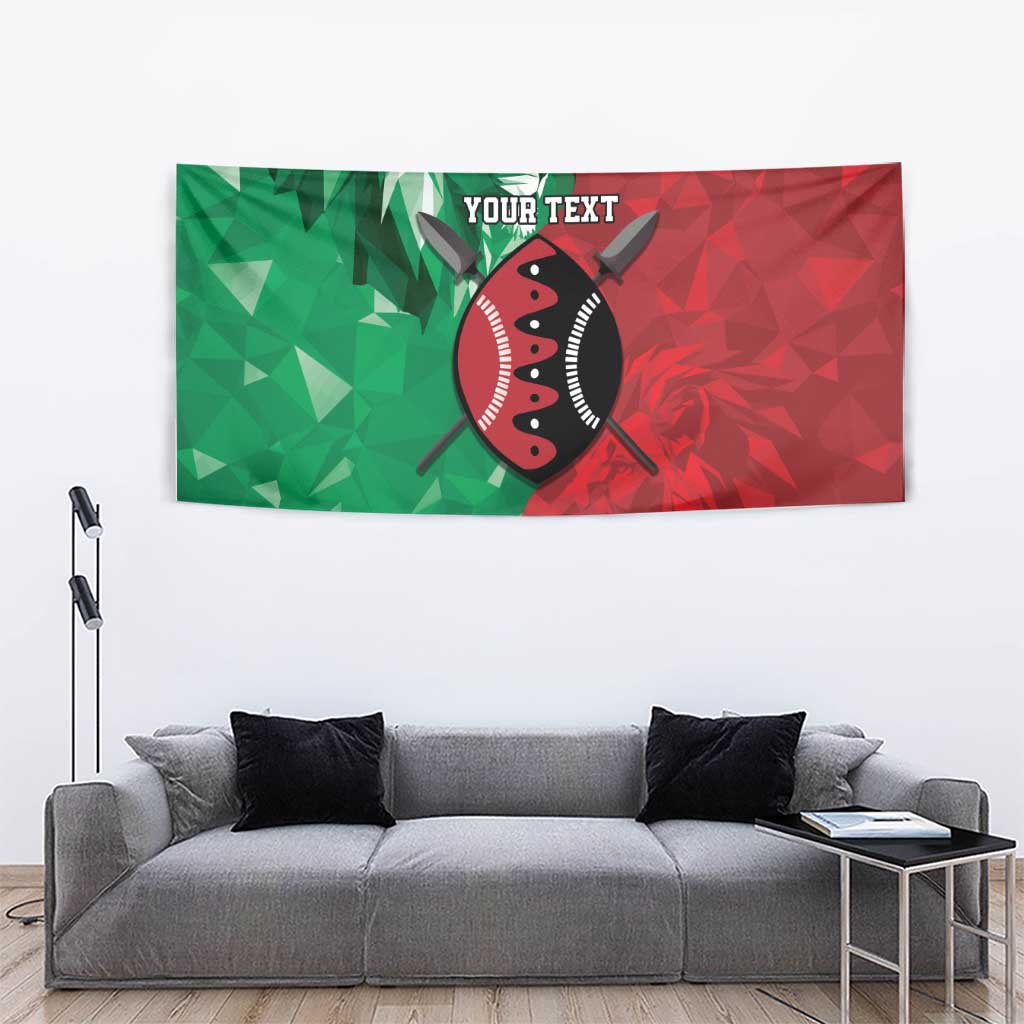 Personalized Kenya Maasai Shield Tapestry Green Red Kenyan Lion Half Style - Wonder Print Shop