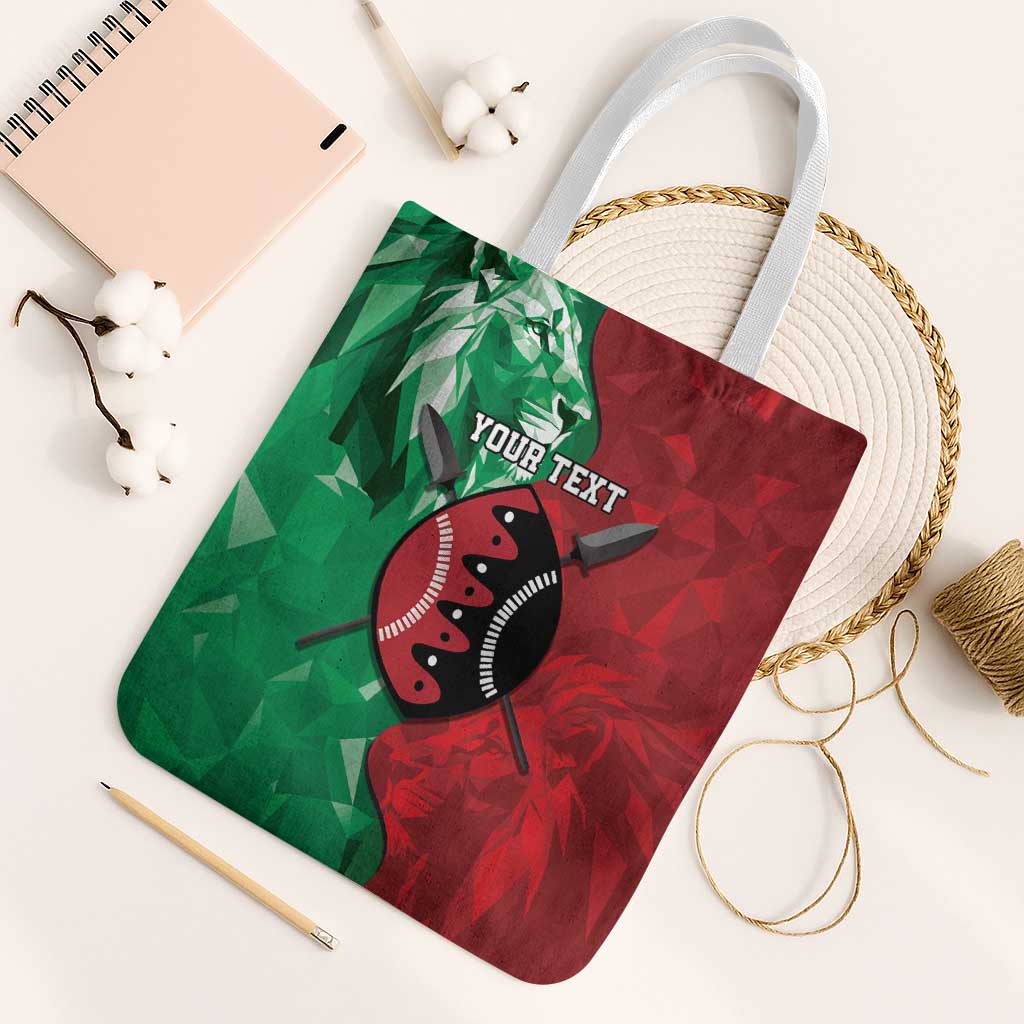 Personalized Kenya Maasai Shield Tote Bag Green Red Kenyan Lion Half Style - Wonder Print Shop