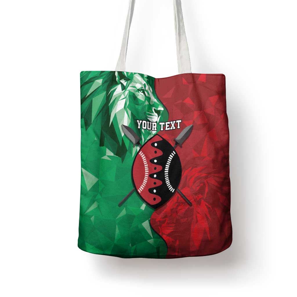 Personalized Kenya Maasai Shield Tote Bag Green Red Kenyan Lion Half Style - Wonder Print Shop