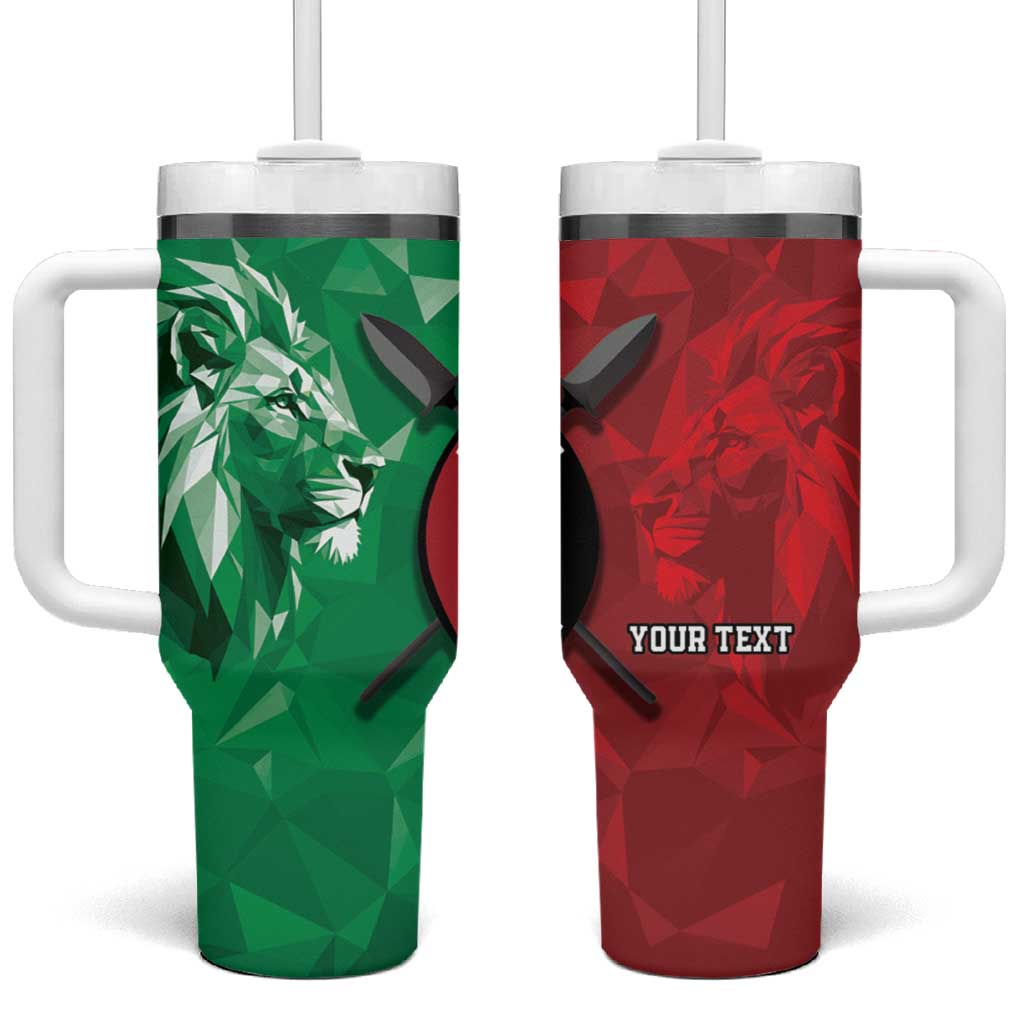 Personalized Kenya Maasai Shield Tumbler With Handle Green Red Kenyan Lion Half Style - Wonder Print Shop