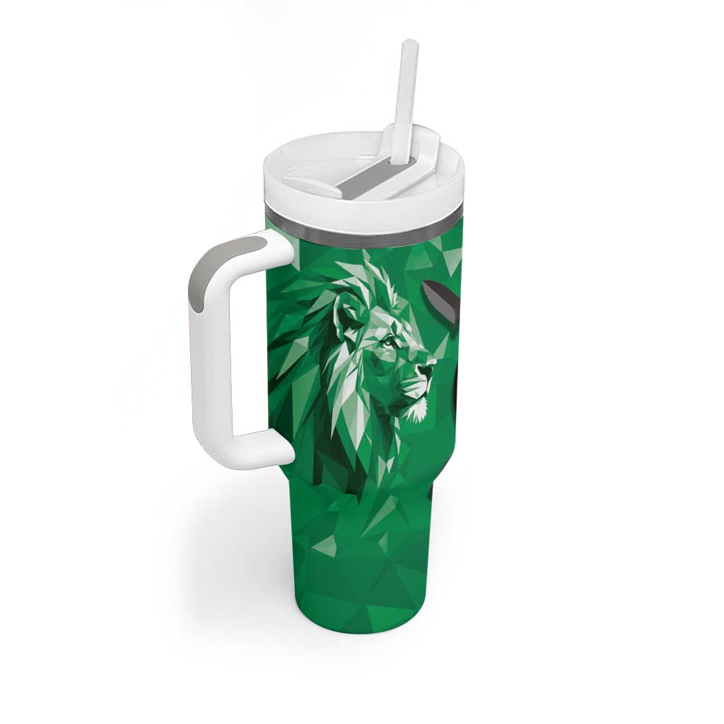 Personalized Kenya Maasai Shield Tumbler With Handle Green Red Kenyan Lion Half Style - Wonder Print Shop