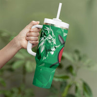 Personalized Kenya Maasai Shield Tumbler With Handle Green Red Kenyan Lion Half Style - Wonder Print Shop