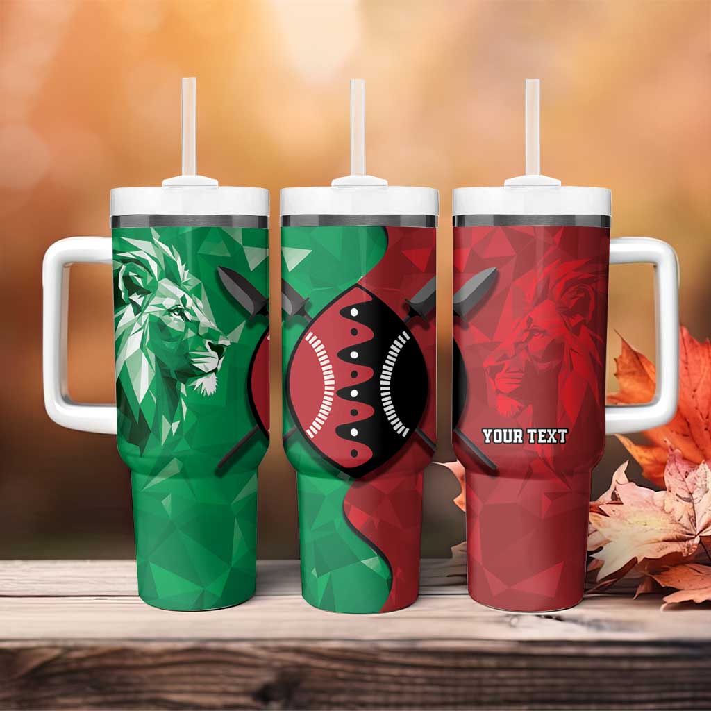 Personalized Kenya Maasai Shield Tumbler With Handle Green Red Kenyan Lion Half Style - Wonder Print Shop