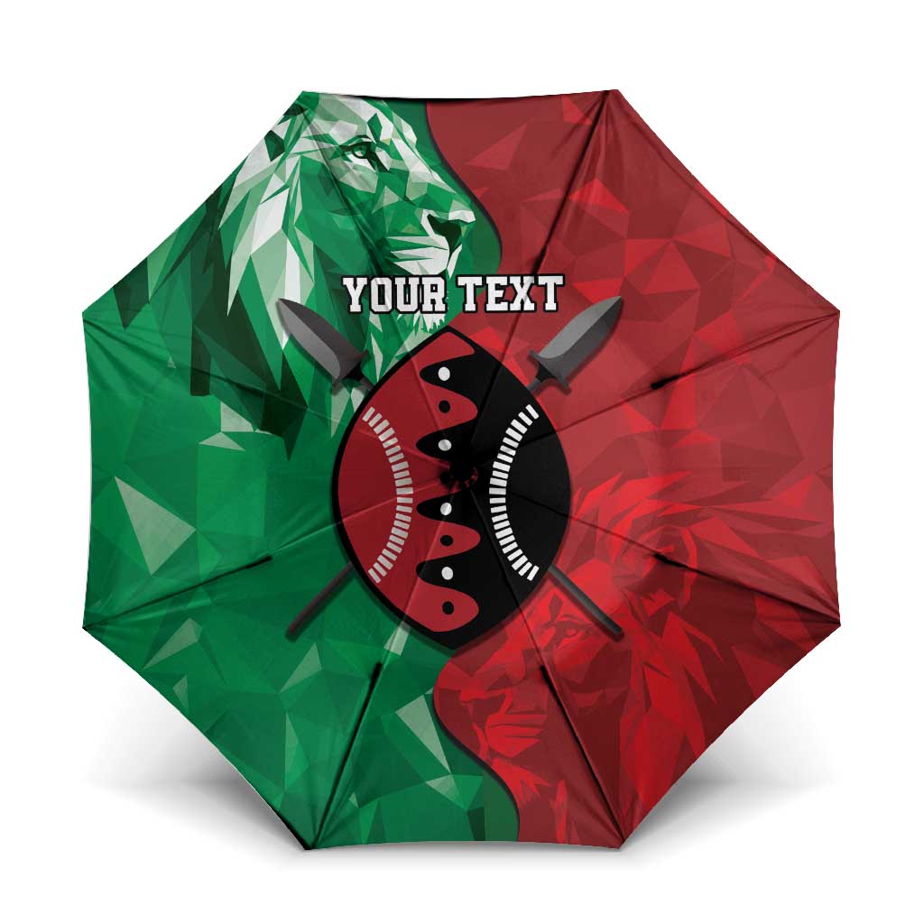 Personalized Kenya Maasai Shield Umbrella Green Red Kenyan Lion Half Style - Wonder Print Shop