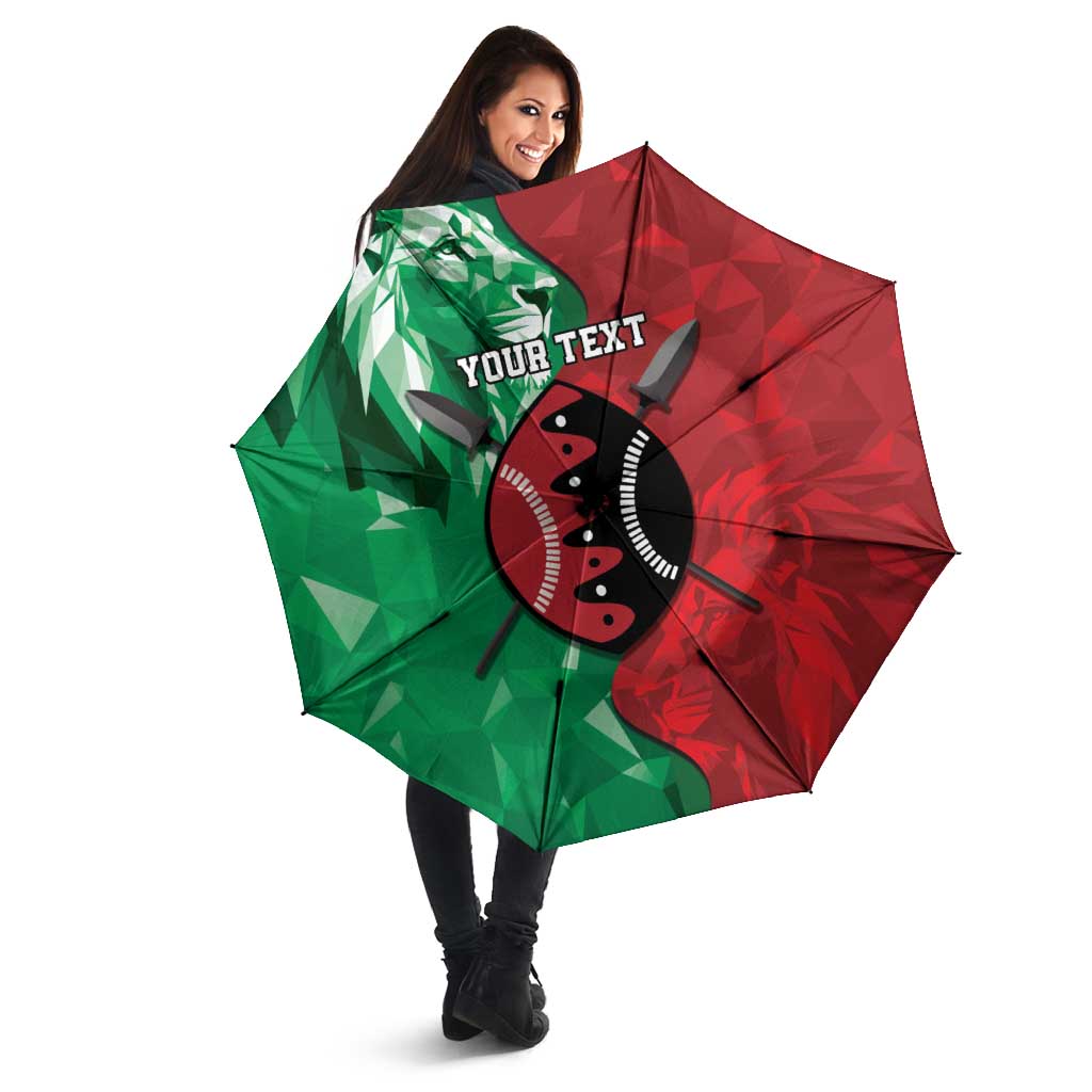 Personalized Kenya Maasai Shield Umbrella Green Red Kenyan Lion Half Style - Wonder Print Shop