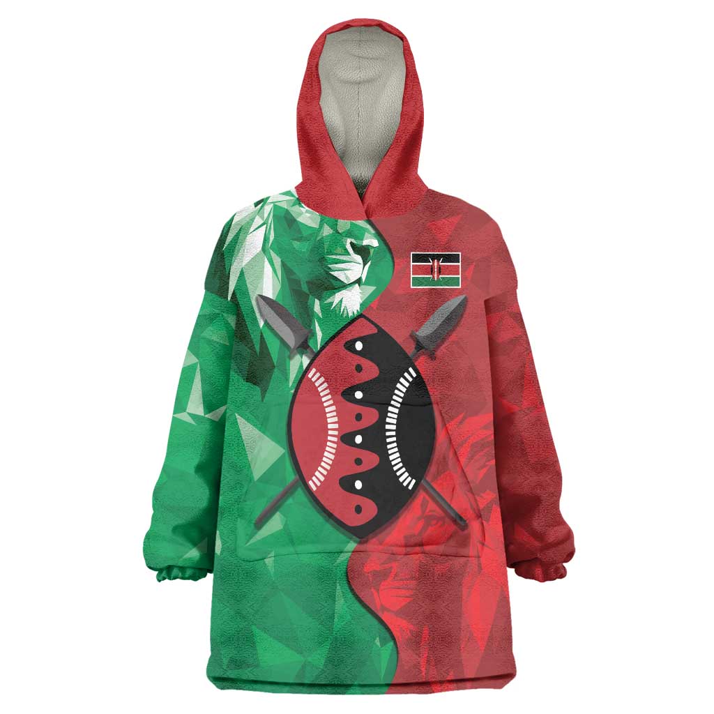 Personalized Kenya Maasai Shield Wearable Blanket Hoodie Green Red Kenyan Lion Half Style - Wonder Print Shop