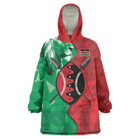 Personalized Kenya Maasai Shield Wearable Blanket Hoodie Green Red Kenyan Lion Half Style - Wonder Print Shop