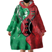 Personalized Kenya Maasai Shield Wearable Blanket Hoodie Green Red Kenyan Lion Half Style - Wonder Print Shop
